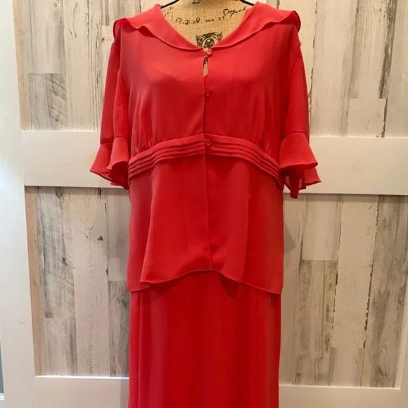 DANNY & NICOLE DRESS DEEP CORAL 16 W - Picture 7 of 9